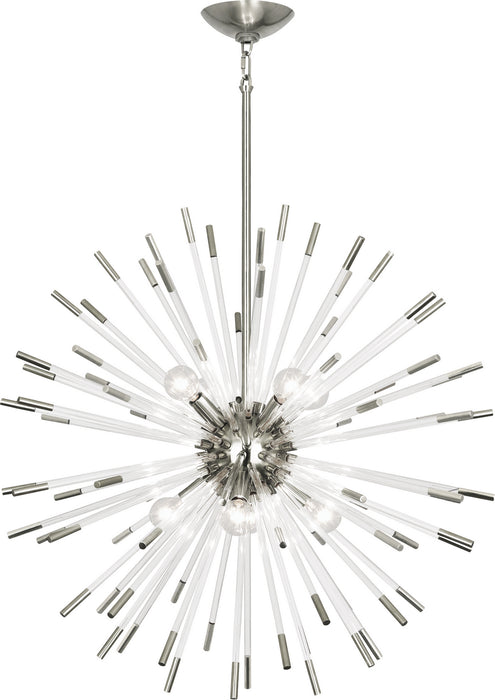 Robert Abbey S166 Eight Light Chandelier, Polished Nickel w/Clear Acrylic Rods