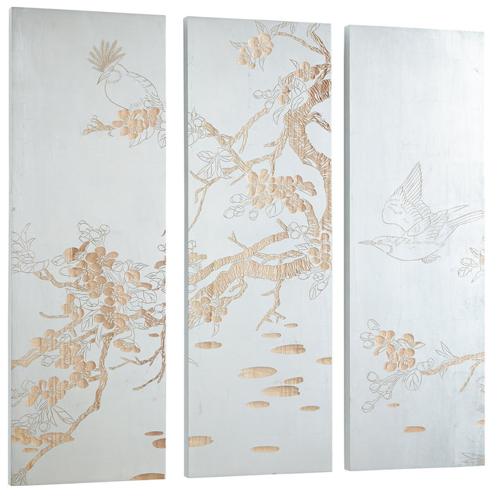 Cyan 07517 Wall Art, Silver Leaf And Natural Wood