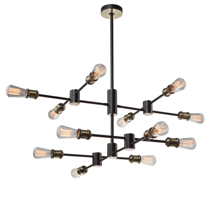 Artcraft AC10782BK 12 Light Chandelier, Matte Black & Satin Brass