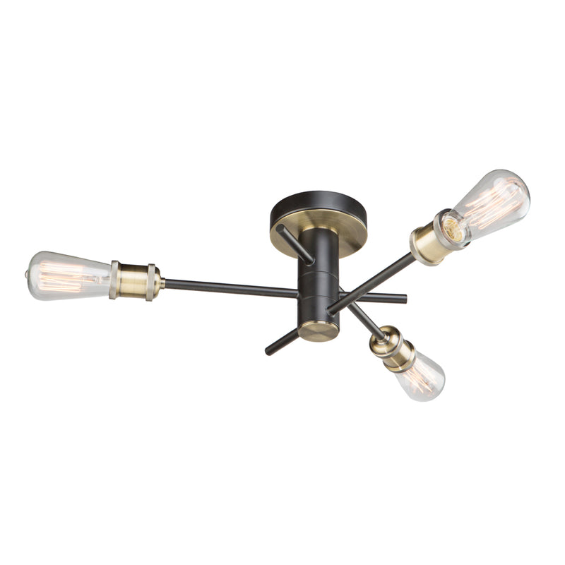 Artcraft AC10783BK Three Light Flush Mount, Matte Black & Satin Brass