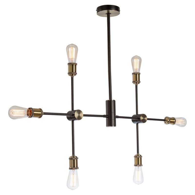 Artcraft AC10786BK Six Light Chandelier, Matte Black & Satin Brass