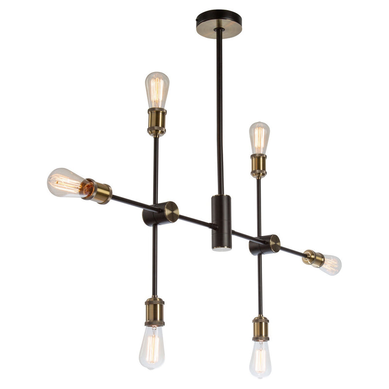 Artcraft AC10786BK Six Light Chandelier, Matte Black & Satin Brass