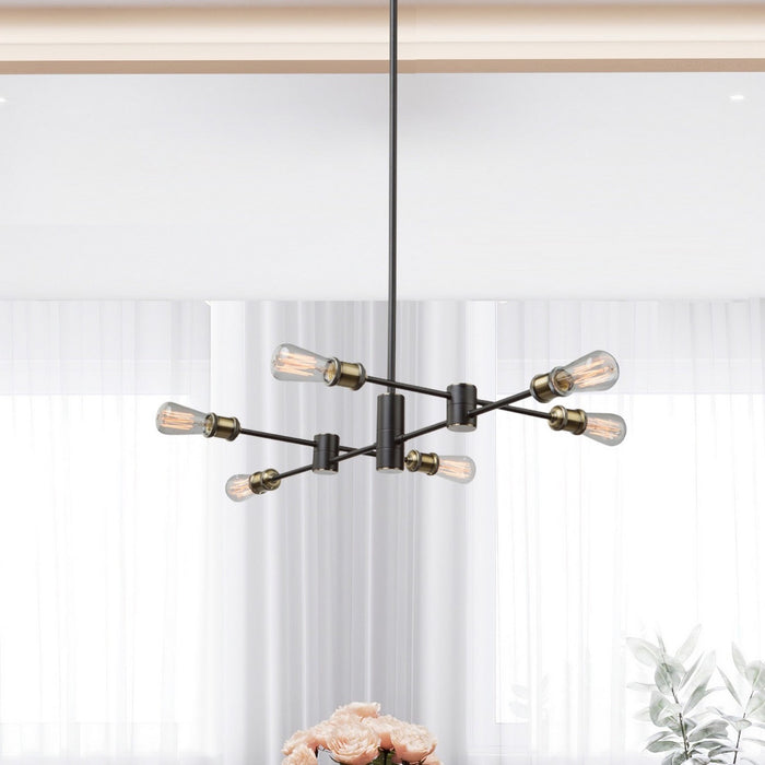 Artcraft AC10786BK Six Light Chandelier, Matte Black & Satin Brass