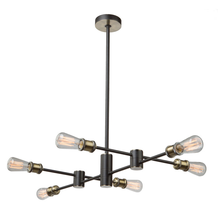 Artcraft AC10786BK Six Light Chandelier, Matte Black & Satin Brass