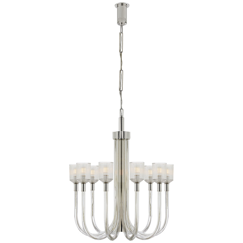 Visual Comfort Signature KW 5401CRB/PN Ten Light Chandelier, Clear Ribbed Glass and Polished Nickel