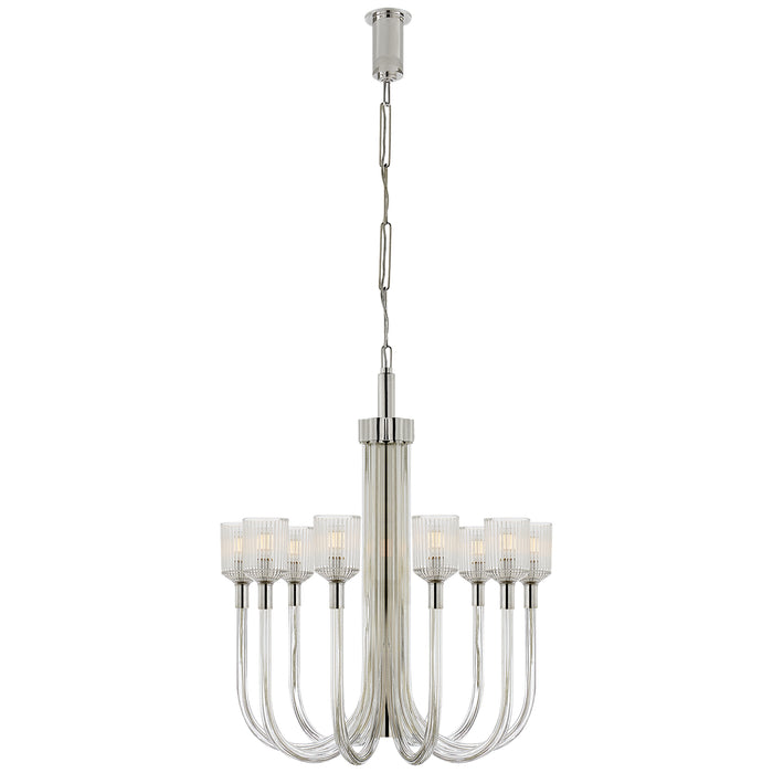 Visual Comfort Signature KW 5401CRB/PN Ten Light Chandelier, Clear Ribbed Glass and Polished Nickel