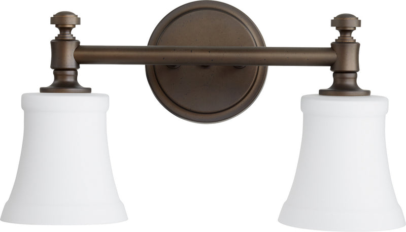 Quorum 5122-2-186 Two Light Vanity, Oiled Bronze w/ Satin Opal