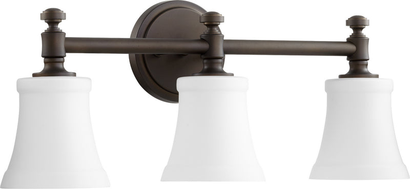 Quorum 5122-3-186 Three Light Vanity, Oiled Bronze w/ Satin Opal