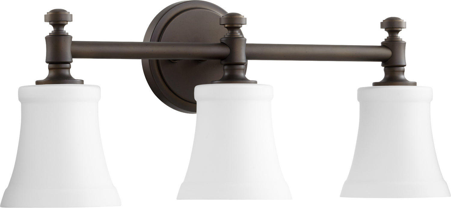 Quorum 5122-3-186 Three Light Vanity, Oiled Bronze w/ Satin Opal