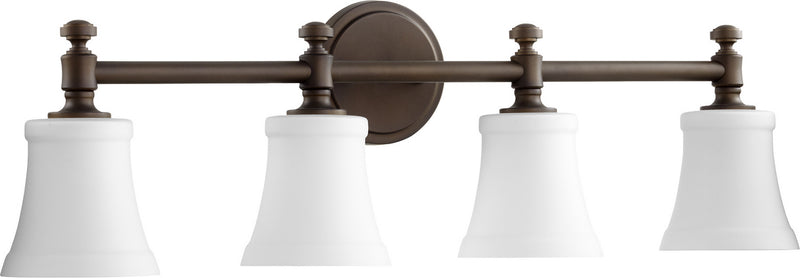 Quorum 5122-4-186 Four Light Vanity, Oiled Bronze w/ Satin Opal
