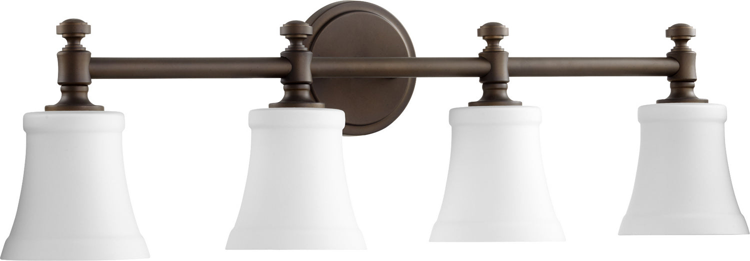 Quorum 5122-4-186 Four Light Vanity, Oiled Bronze w/ Satin Opal