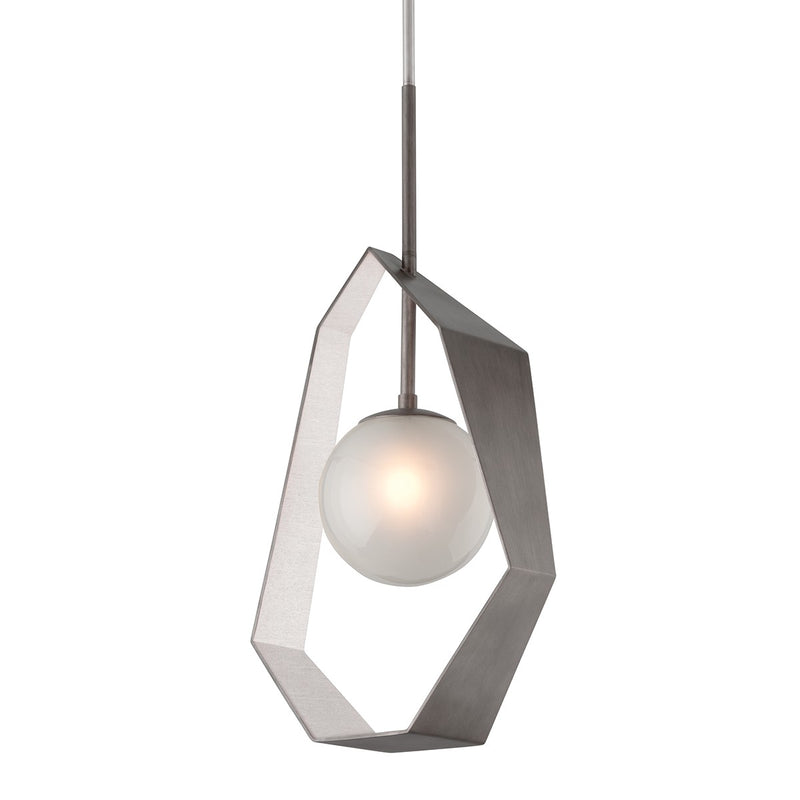 Troy Lighting F5534 One Light Pendant, Graphite With Silver Leaf