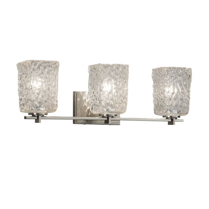 Justice Designs GLA-8443-26-CLRT-NCKL Three Light Bath Bar, Brushed Nickel