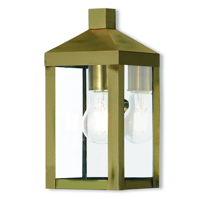 Livex Lighting 20581-01 One Light Outdoor Wall Lantern, Antique Brass w/ Polished Chrome Stainless Steel