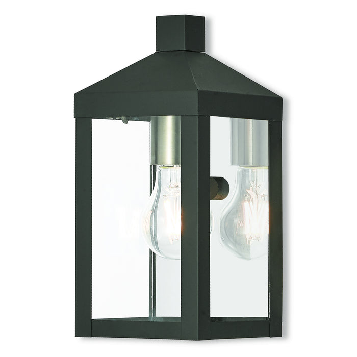 Livex Lighting 20581-04 One Light Outdoor Wall Lantern, Black w/ Brushed Nickel Cluster and Polished Chrome Stainless Steel