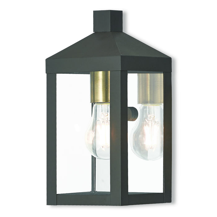 Livex Lighting 20581-07 One Light Outdoor Wall Lantern, Bronze w/ Antique Brass Cluster and Polished Chrome Stainless Steel