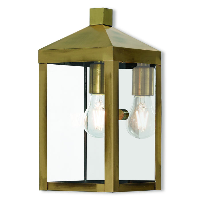 Livex Lighting 20582-01 One Light Outdoor Wall Lantern, Antique Brass w/ Polished Chrome Stainless Steel