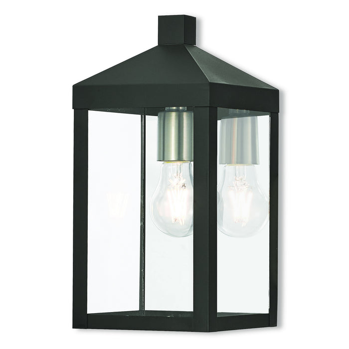 Livex Lighting 20582-04 One Light Outdoor Wall Lantern, Black w/ Brushed Nickel Cluster and Polished Chrome Stainless Steel