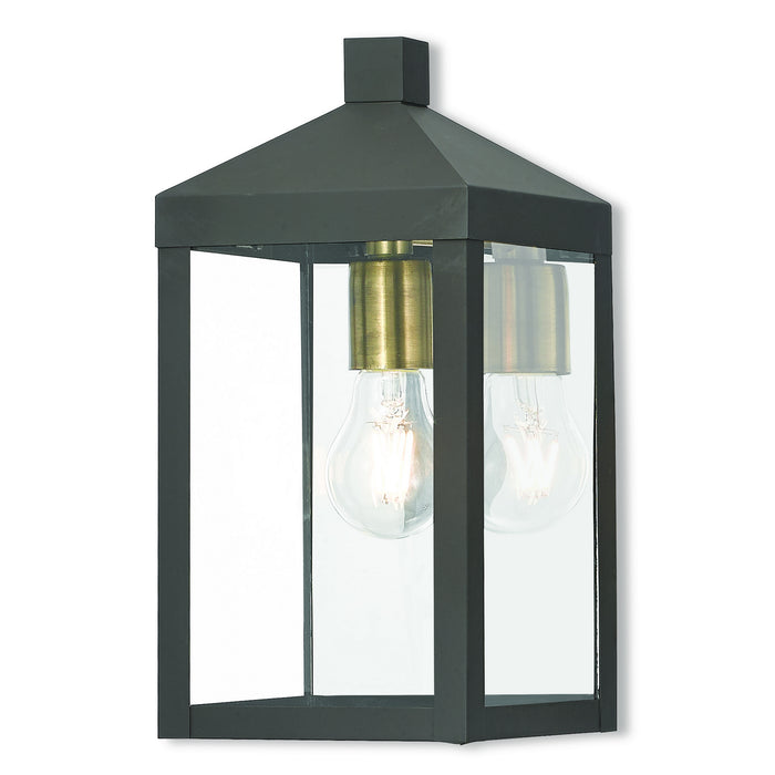 Livex Lighting 20582-07 One Light Outdoor Wall Lantern, Bronze w/ Antique Brass Cluster and Polished Chrome Stainless Steel