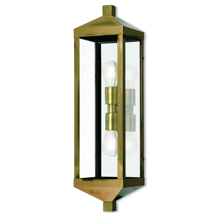 Livex Lighting 20583-01 Two Light Outdoor Wall Lantern, Antique Brass w/ Polished Chrome Stainless Steel