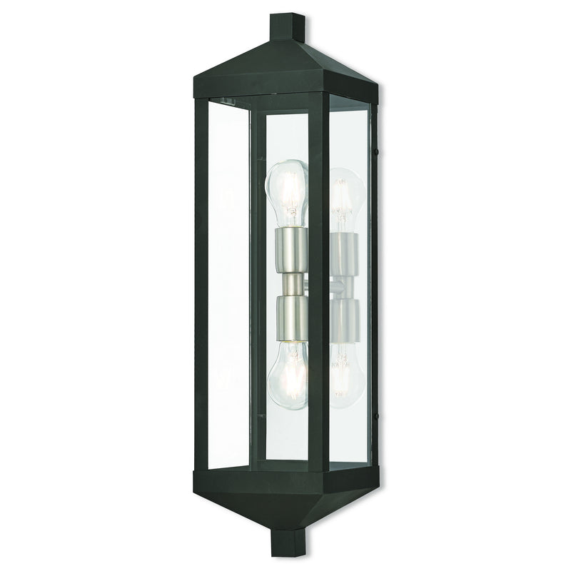 Livex Lighting 20583-04 Two Light Outdoor Wall Lantern, Black w/ Brushed Nickel Cluster and Polished Chrome Stainless Steel