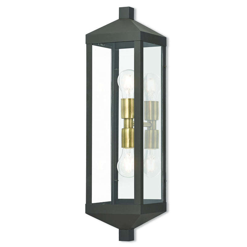 Livex Lighting 20583-07 Two Light Outdoor Wall Lantern, Bronze w/ Antique Brass Cluster and Polished Chrome Stainless Steel