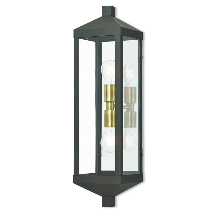 Livex Lighting 20583-07 Two Light Outdoor Wall Lantern, Bronze w/ Antique Brass Cluster and Polished Chrome Stainless Steel