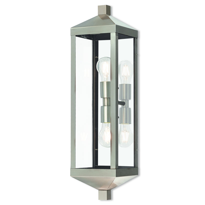 Livex Lighting 20583-91 Two Light Outdoor Wall Lantern, Brushed Nickel w/ Polished Chrome Stainless Steel
