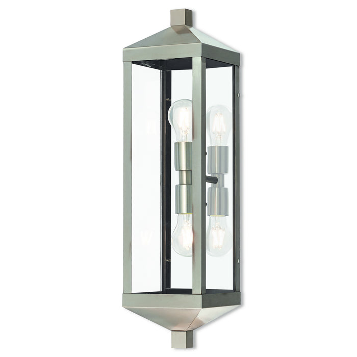 Livex Lighting 20583-91 Two Light Outdoor Wall Lantern, Brushed Nickel w/ Polished Chrome Stainless Steel