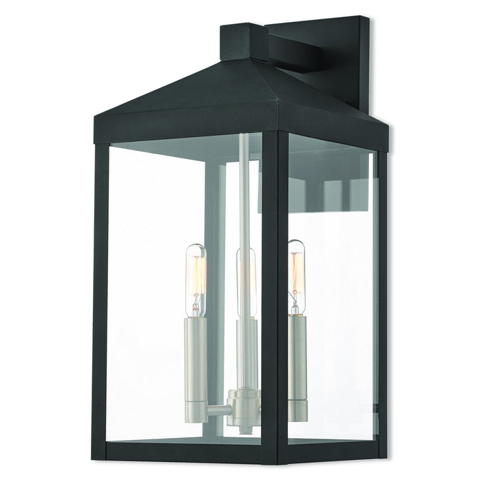 Livex Lighting 20584-04 Three Light Outdoor Wall Lantern, Black w/ Brushed Nickel Cluster