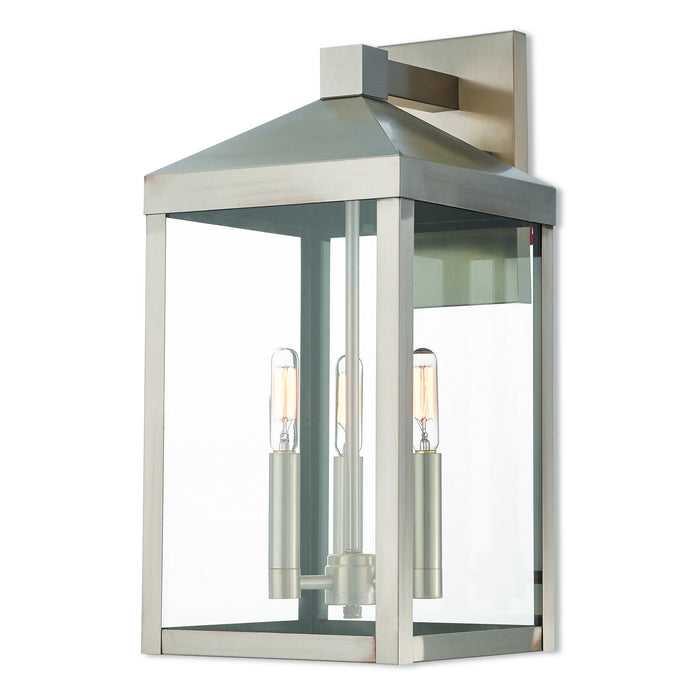 Livex Lighting 20584-91 Three Light Outdoor Wall Lantern, Brushed Nickel