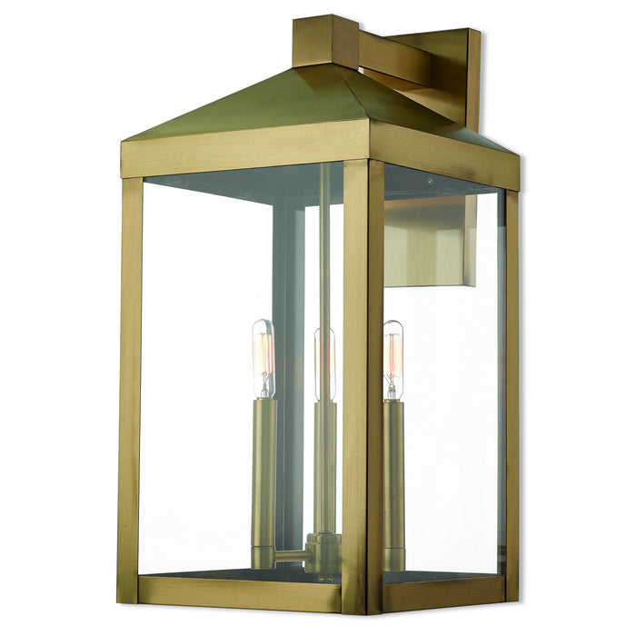 Livex Lighting 20585-01 Three Light Outdoor Wall Lantern, Antique Brass
