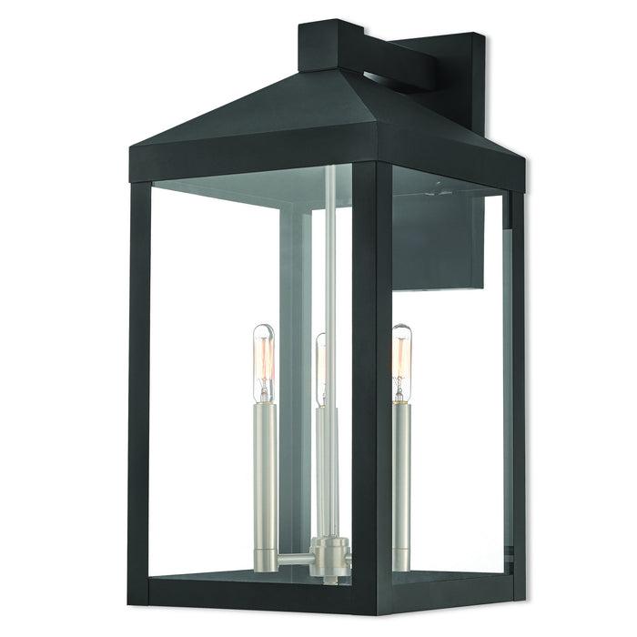 Livex Lighting 20585-04 Three Light Outdoor Wall Lantern, Black w/ Brushed Nickel Cluster