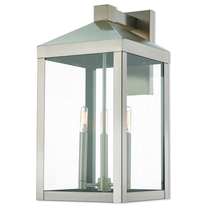 Livex Lighting 20585-91 Three Light Outdoor Wall Lantern, Brushed Nickel