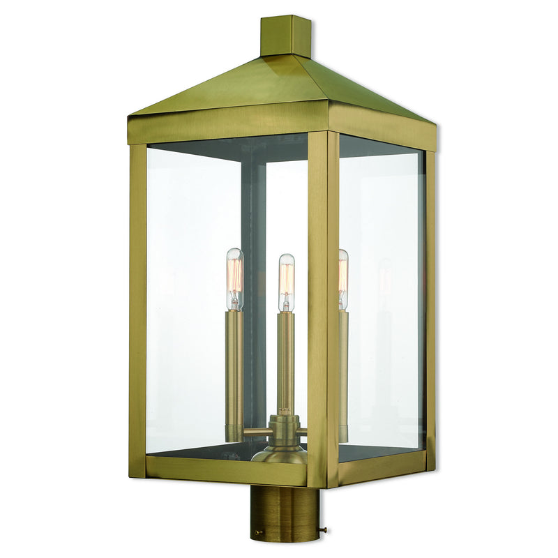 Livex Lighting 20586-01 Three Light Post-Top Lanterm, Antique Brass