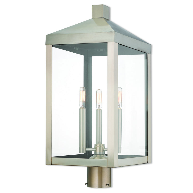 Livex Lighting 20586-91 Three Light Post-Top Lanterm, Brushed Nickel