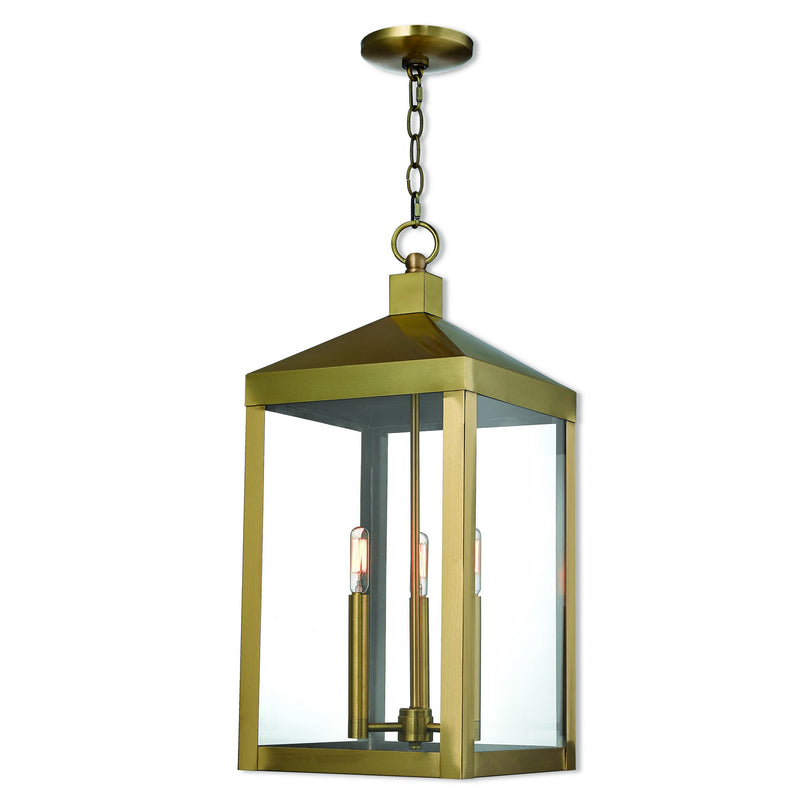 Livex Lighting 20587-01 Three Light Outdoor Pendant, Antique Brass