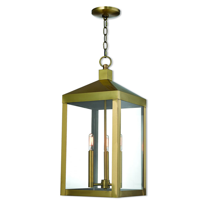 Livex Lighting 20587-01 Three Light Outdoor Pendant, Antique Brass
