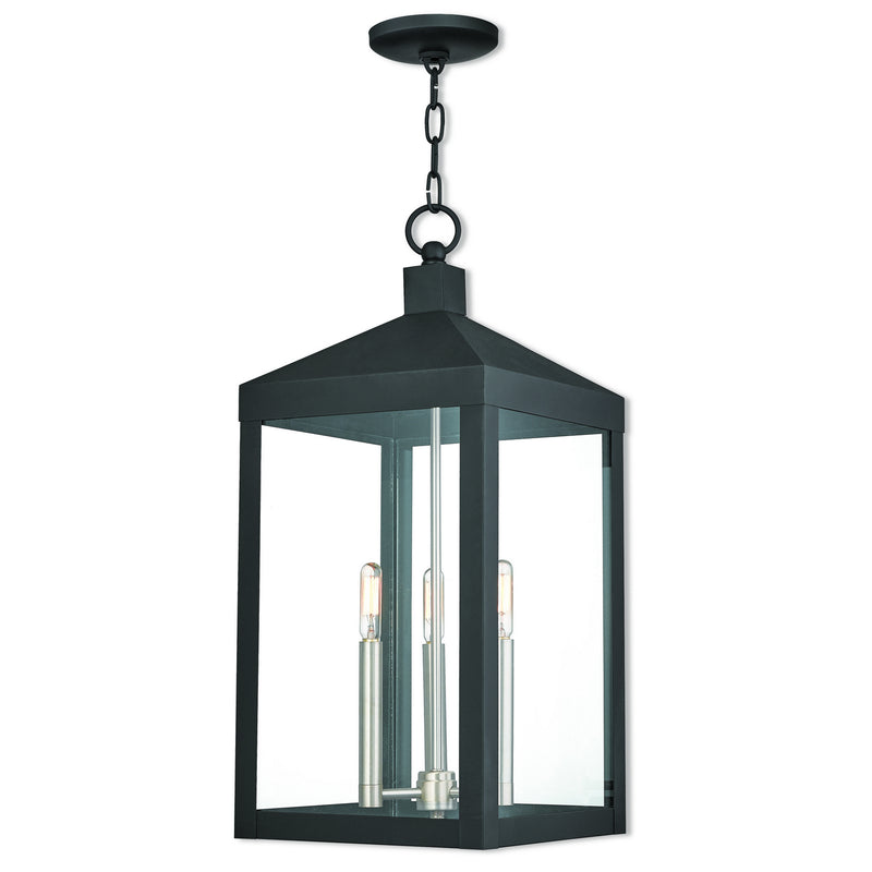 Livex Lighting 20587-04 Three Light Outdoor Pendant, Black w/ Brushed Nickel Cluster