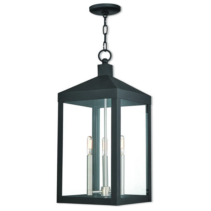 Livex Lighting 20587-04 Three Light Outdoor Pendant, Black w/ Brushed Nickel Cluster