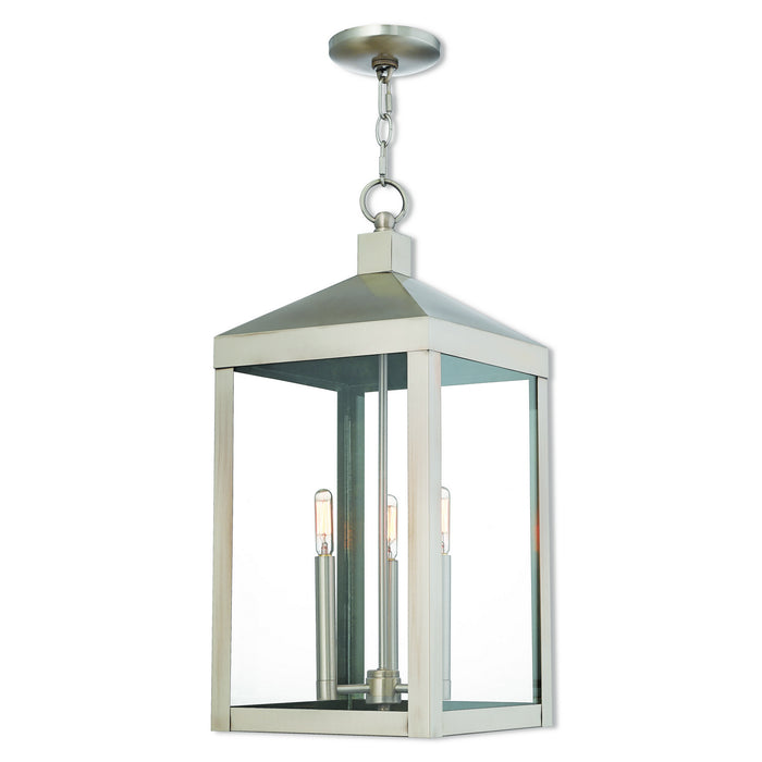 Livex Lighting 20587-91 Three Light Outdoor Pendant, Brushed Nickel