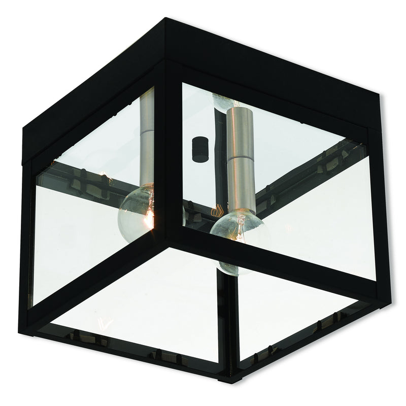 Livex Lighting 20588-04 Two Light Outdoor Ceiling Mount, Black w/ Brushed Nickel Cluster