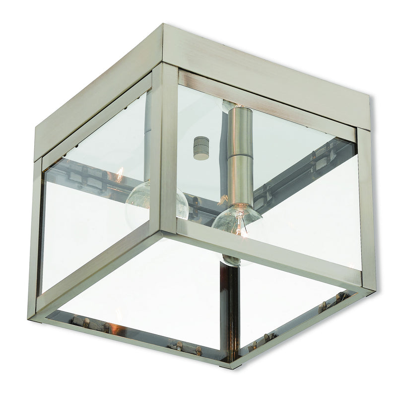 Livex Lighting 20588-91 Two Light Outdoor Ceiling Mount, Brushed Nickel w/ Polished Chrome Stainless Steel