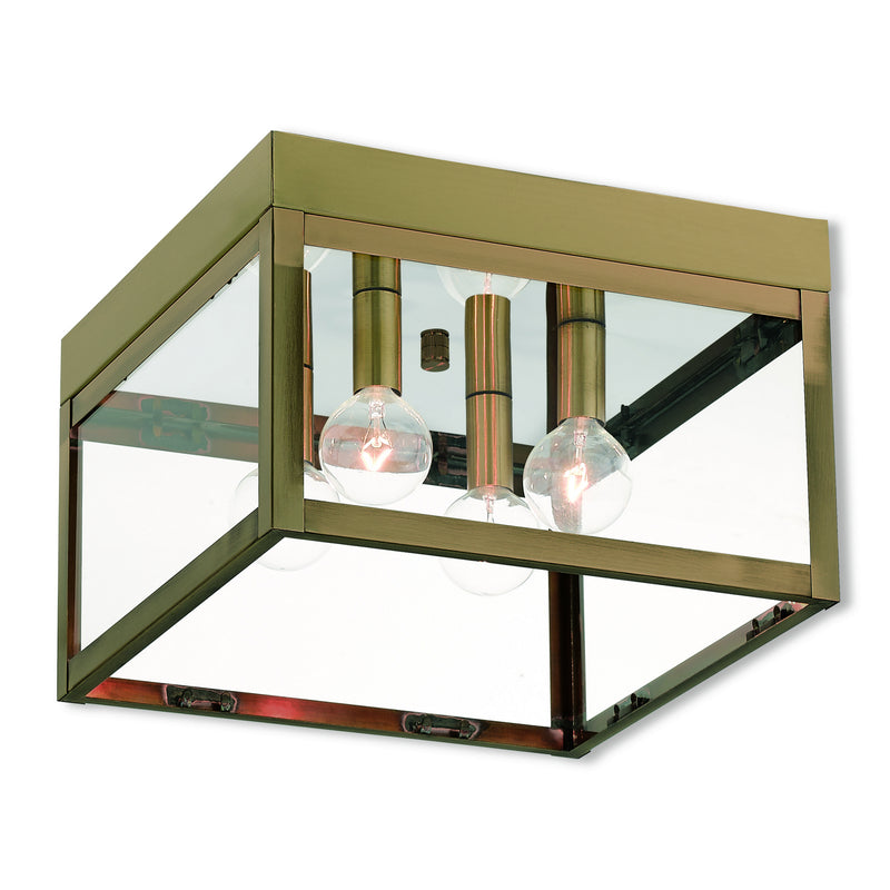Livex Lighting 20589-01 Four Light Outdoor Ceiling Mount, Antique Brass w/ Polished Chrome Stainless Steel