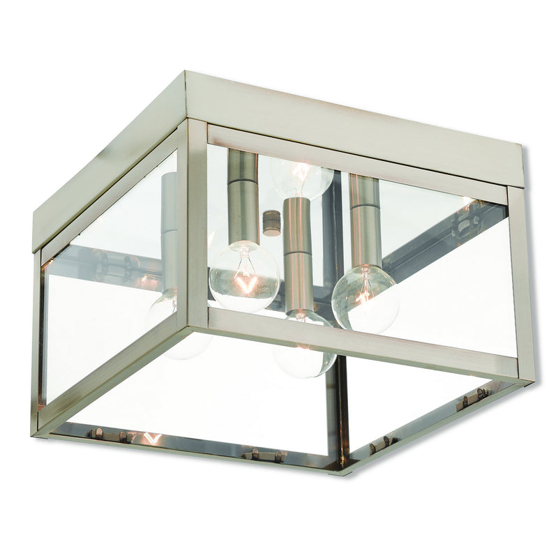Livex Lighting 20589-91 Four Light Outdoor Ceiling Mount, Brushed Nickel w/ Polished Chrome Stainless Steel