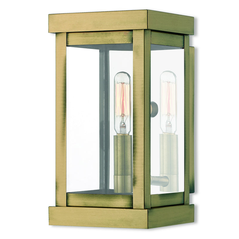 Livex Lighting 20701-01 One Light Outdoor Wall Lantern, Antique Brass w/ Polished Chrome Stainless Steel