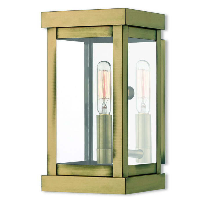 Livex Lighting 20701-01 One Light Outdoor Wall Lantern, Antique Brass w/ Polished Chrome Stainless Steel