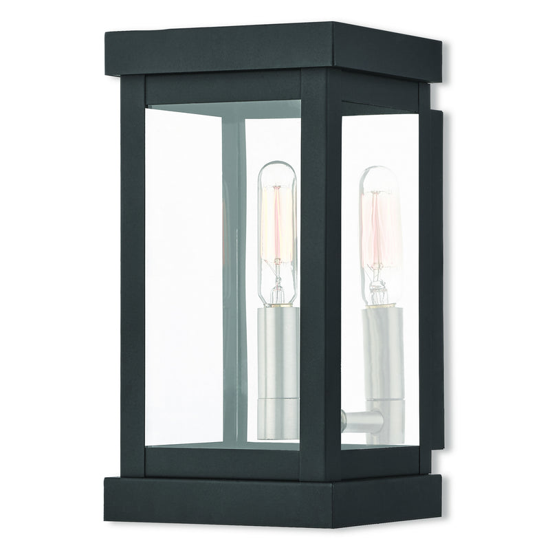 Livex Lighting 20701-04 One Light Outdoor Wall Lantern, Black w/ Brushed Nickel Cluster and Polished Chrome Stainless Steel