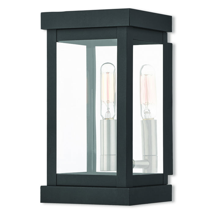Livex Lighting 20701-04 One Light Outdoor Wall Lantern, Black w/ Brushed Nickel Cluster and Polished Chrome Stainless Steel