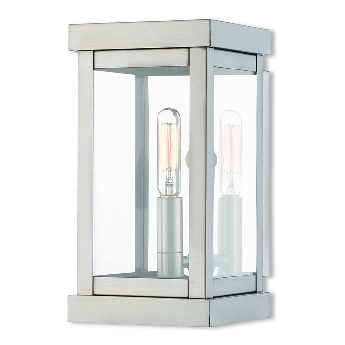 Livex Lighting 20701-91 One Light Outdoor Wall Lantern, Brushed Nickel w/ Polished Chrome Stainless Steel